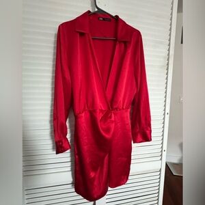 Zara Vibrant Red Satin shirt dress